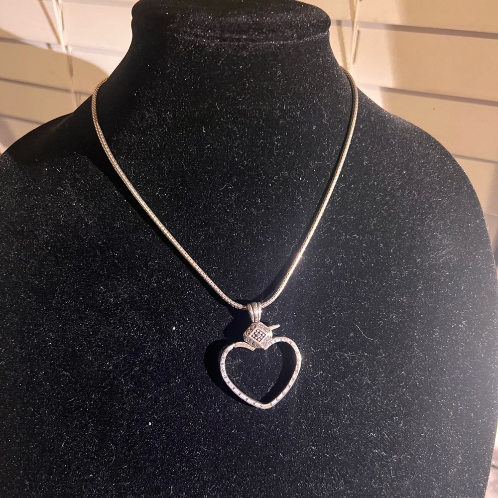 Brighton Charm Holder Necklace Open Heart Reversible Snake Chain 16-18"